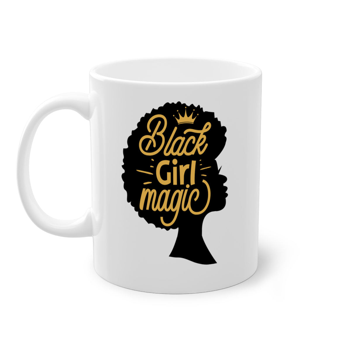 Black Girl Magic mug featuring a two-tone design with a colored handle and glossy finish, available in multiple colors.