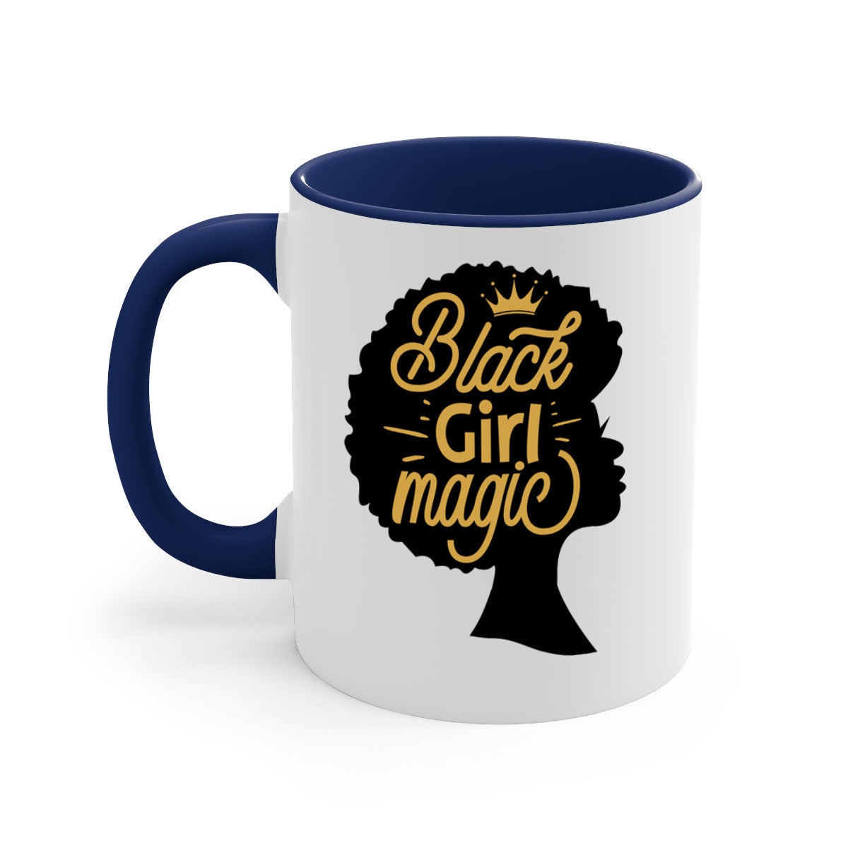 Black Girl Magic mug featuring a two-tone design with a colored handle and glossy finish, available in multiple colors.