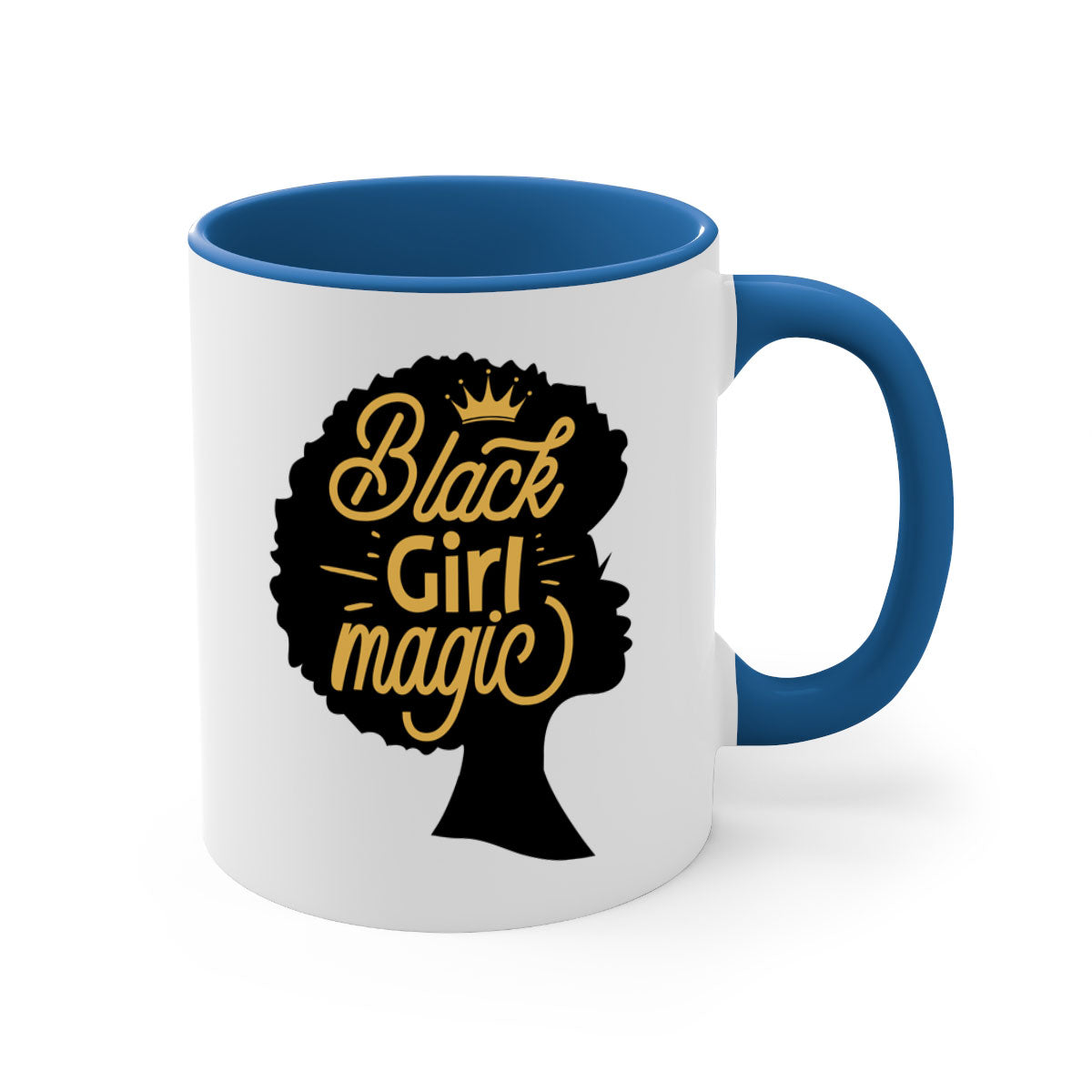 Black Girl Magic mug featuring a two-tone design with a colored handle and glossy finish, available in multiple colors.