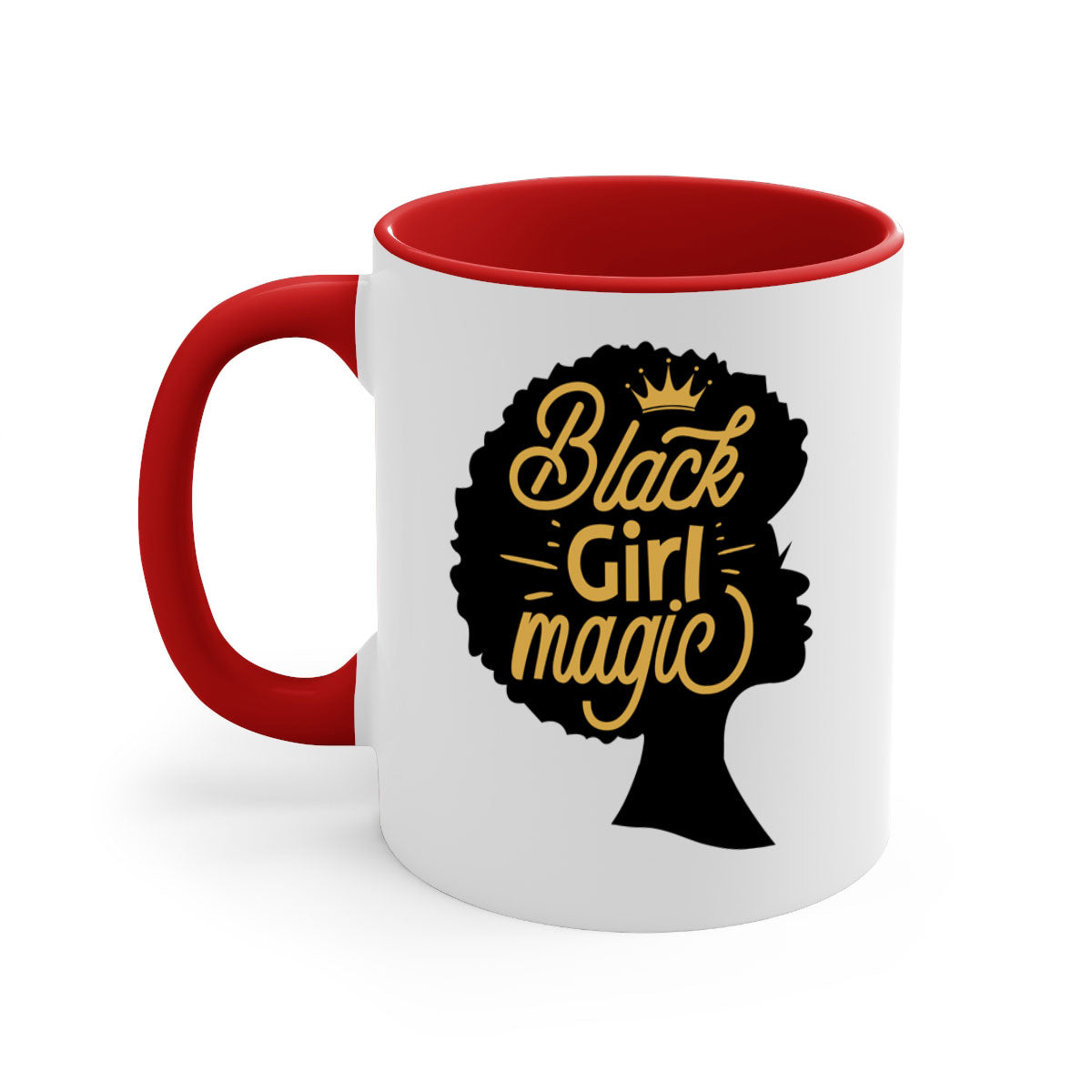 Black Girl Magic mug featuring a two-tone design with a colored handle and glossy finish, available in multiple colors.