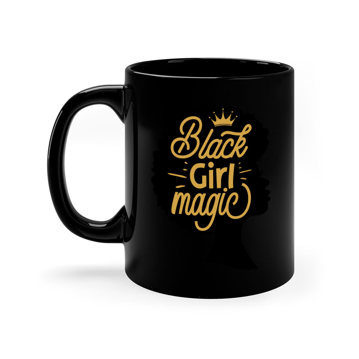 Black Girl Magic mug featuring a two-tone design with a colored handle and glossy finish, available in multiple colors.