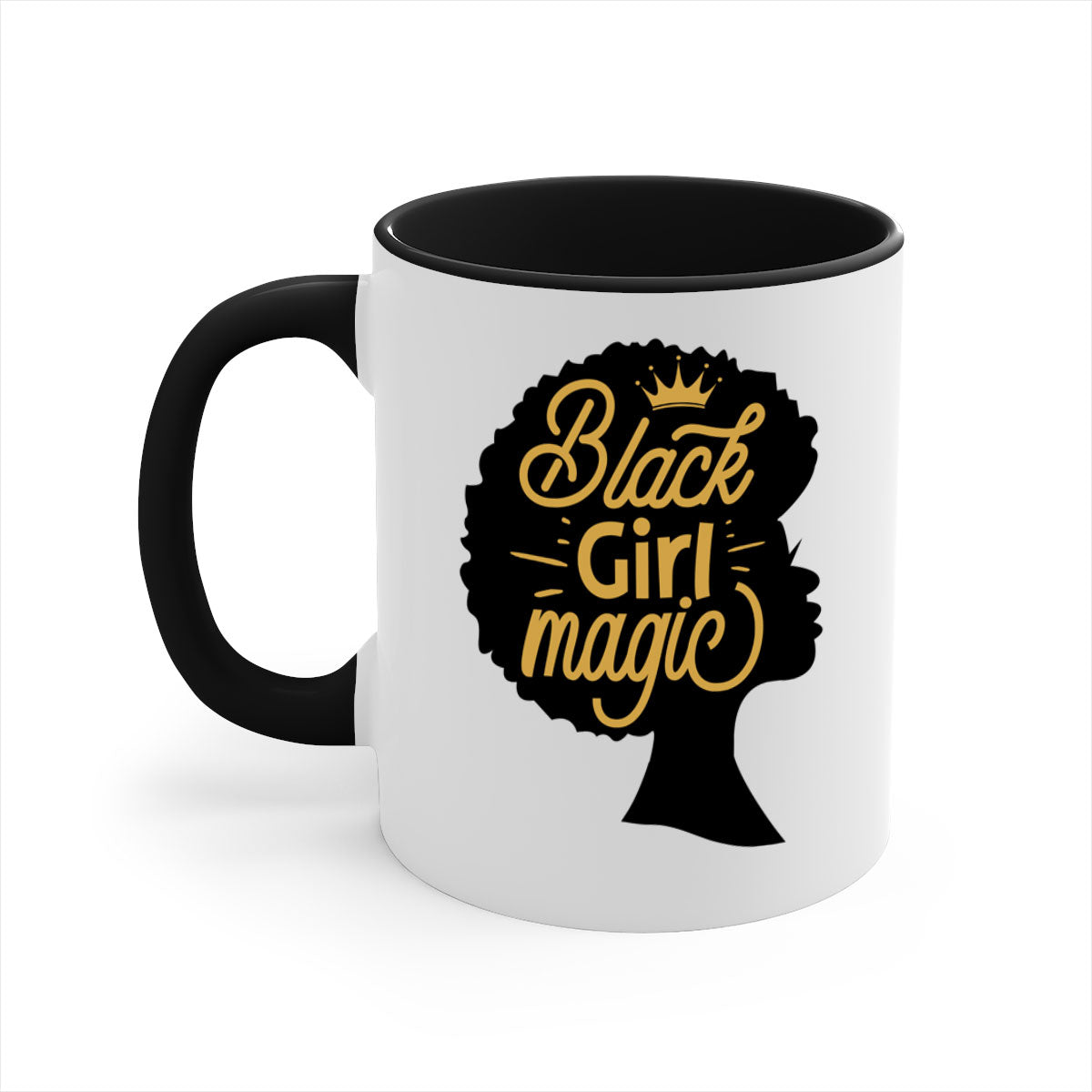 Black Girl Magic mug featuring a two-tone design with a colored handle and glossy finish, available in multiple colors.