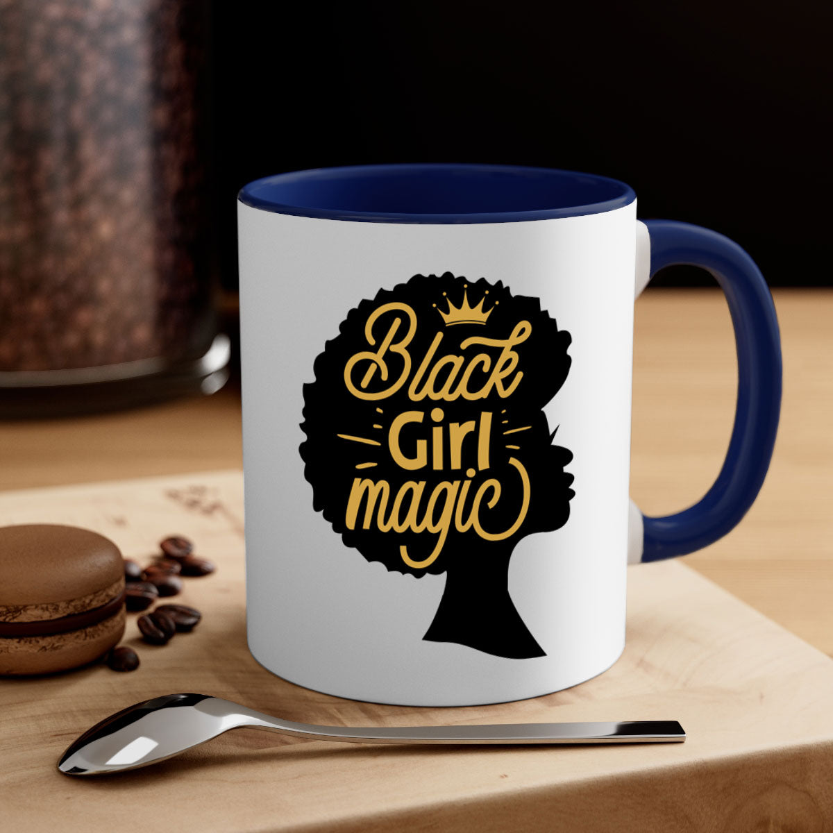 Black Girl Magic mug featuring a two-tone design with a colored handle and glossy finish, available in multiple colors.