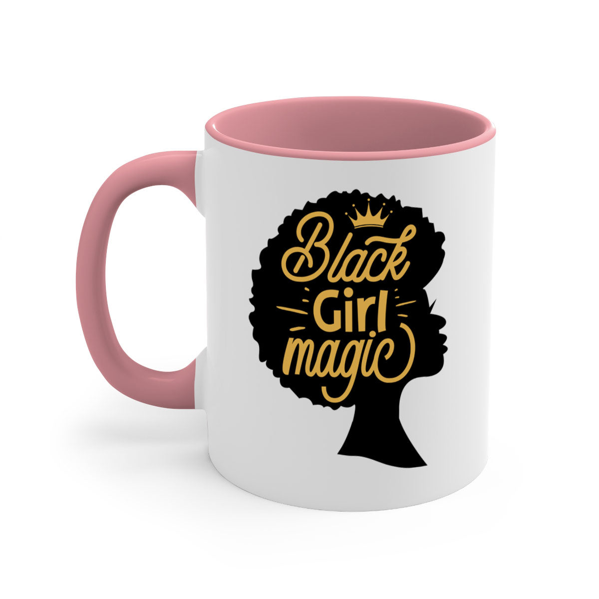 Black Girl Magic mug featuring a two-tone design with a colored handle and glossy finish, available in multiple colors.