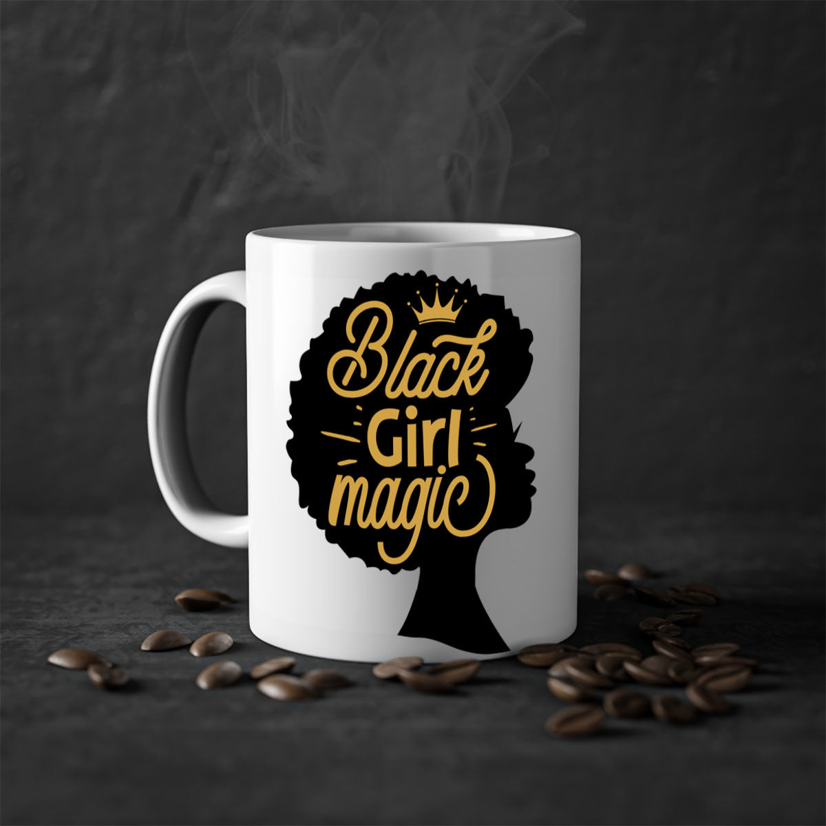 Black Girl Magic mug featuring a two-tone design with a colored handle and glossy finish, available in multiple colors.