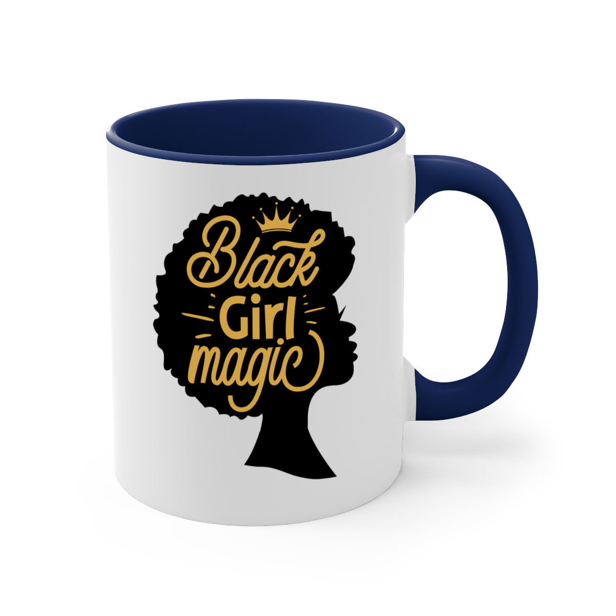 Black Girl Magic mug featuring a two-tone design with a colored handle and glossy finish, available in multiple colors.