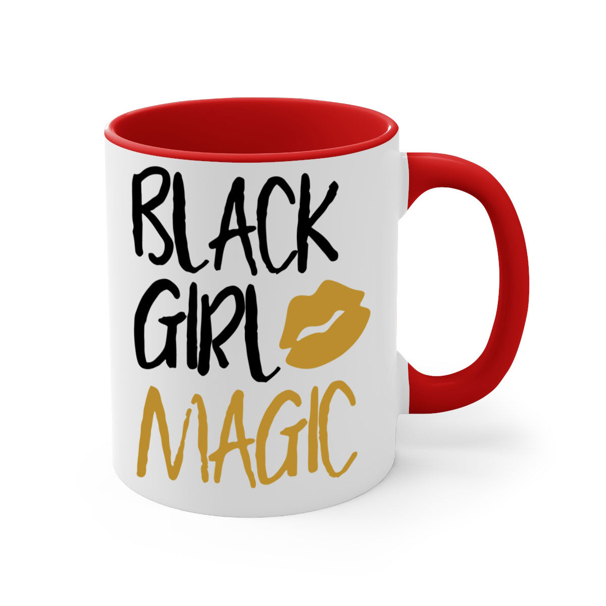 Black Girl Magic Lips Cocoandbanana Mug with colorful handle and glossy finish, available in multiple colors and sizes.