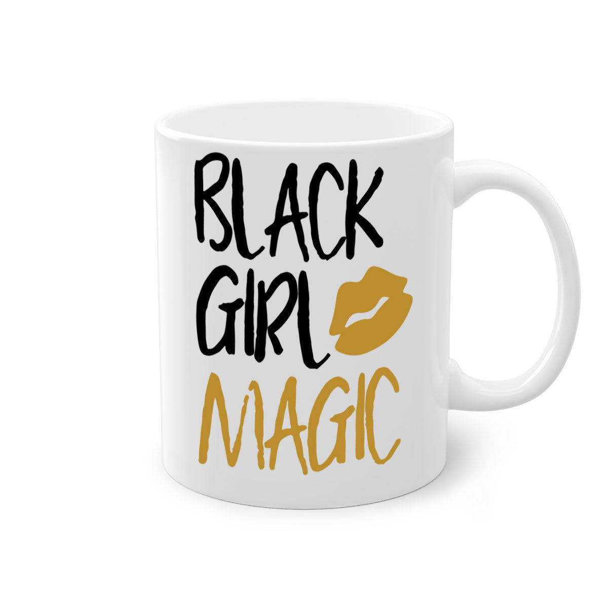 Black Girl Magic Lips Cocoandbanana Mug with colorful handle and glossy finish, available in multiple colors and sizes.