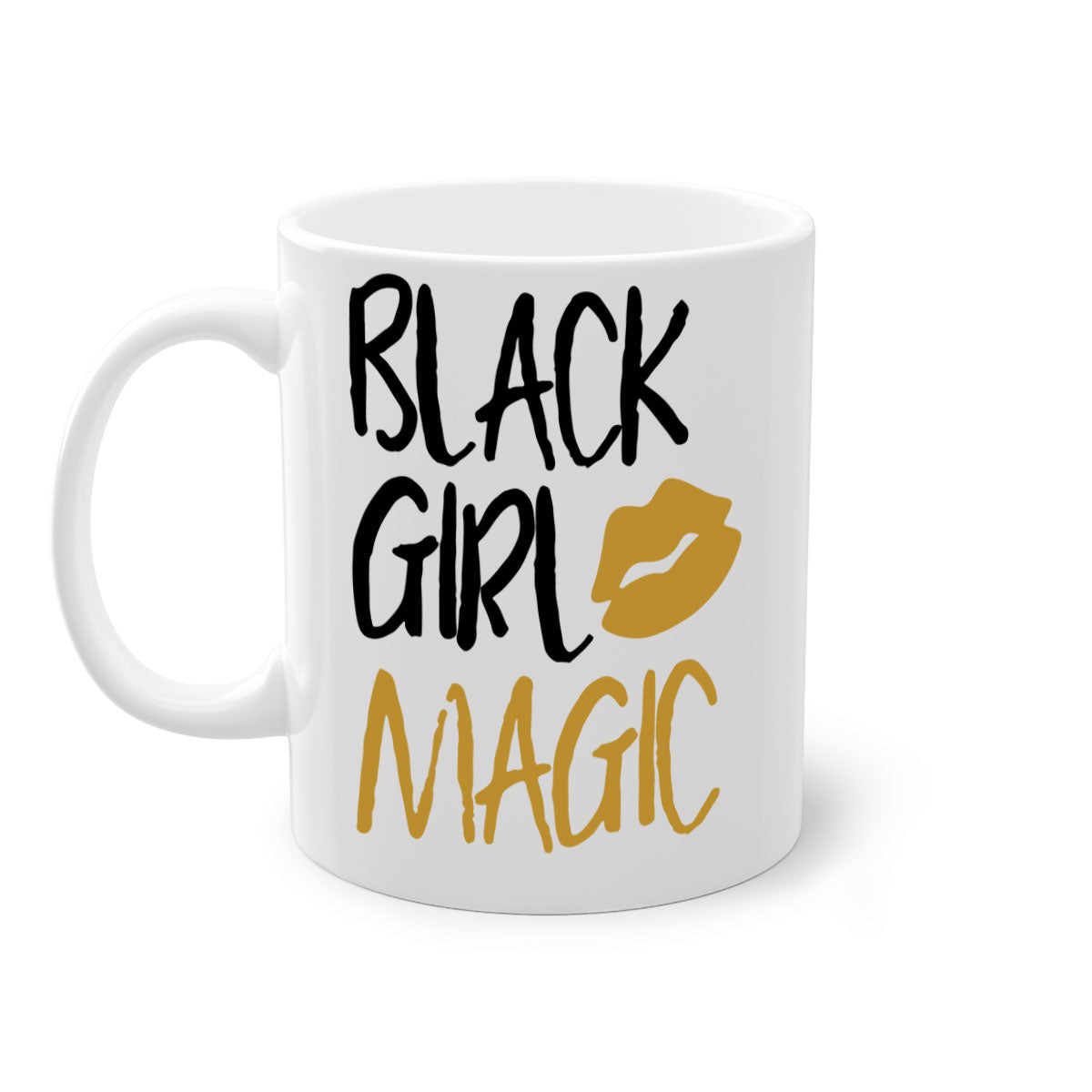 Black Girl Magic Lips Cocoandbanana Mug with colorful handle and glossy finish, available in multiple colors and sizes.