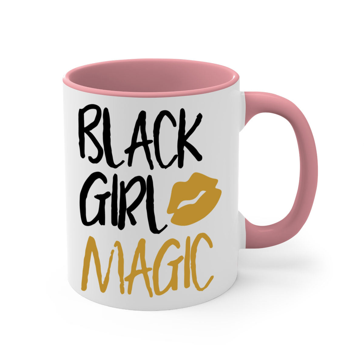 Black Girl Magic Lips Cocoandbanana Mug with colorful handle and glossy finish, available in multiple colors and sizes.