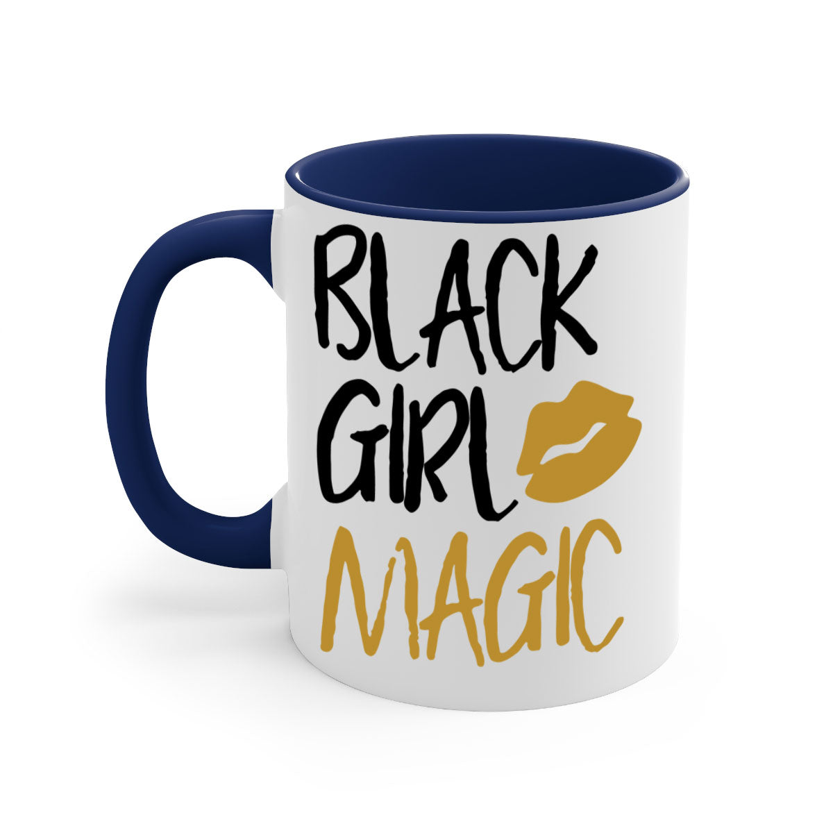 Black Girl Magic Lips Cocoandbanana Mug with colorful handle and glossy finish, available in multiple colors and sizes.