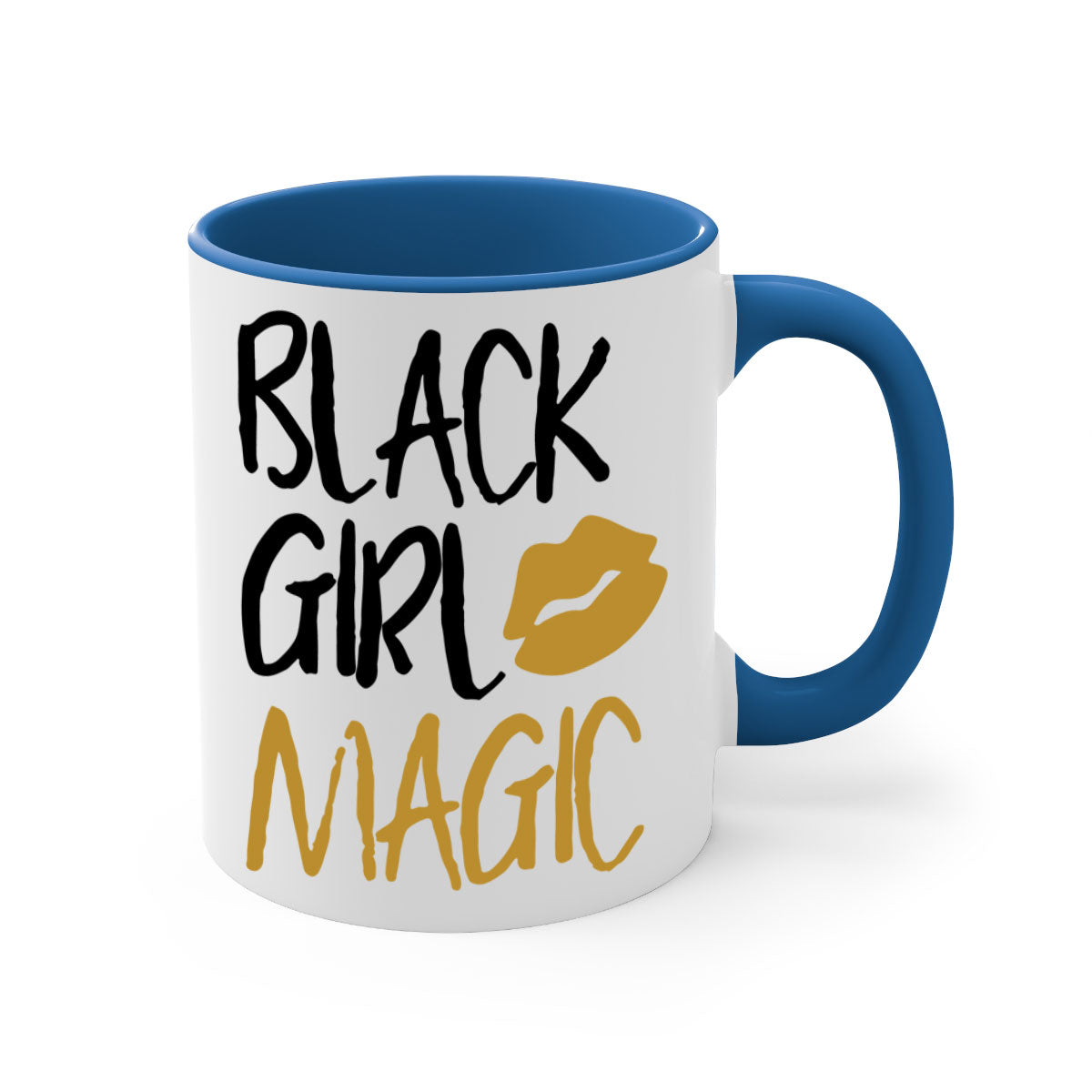 Black Girl Magic Lips Cocoandbanana Mug with colorful handle and glossy finish, available in multiple colors and sizes.