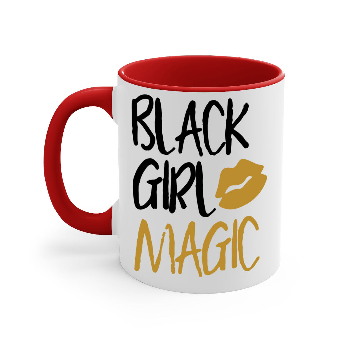 Black Girl Magic Lips Cocoandbanana Mug with colorful handle and glossy finish, available in multiple colors and sizes.