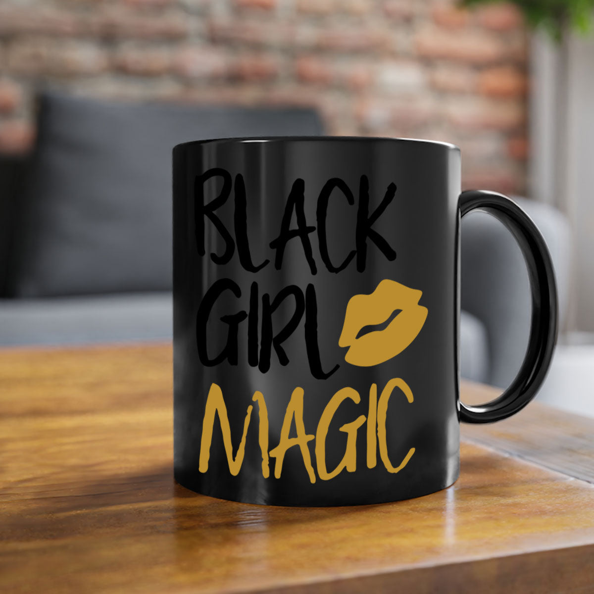 Black Girl Magic Lips Cocoandbanana Mug with colorful handle and glossy finish, available in multiple colors and sizes.