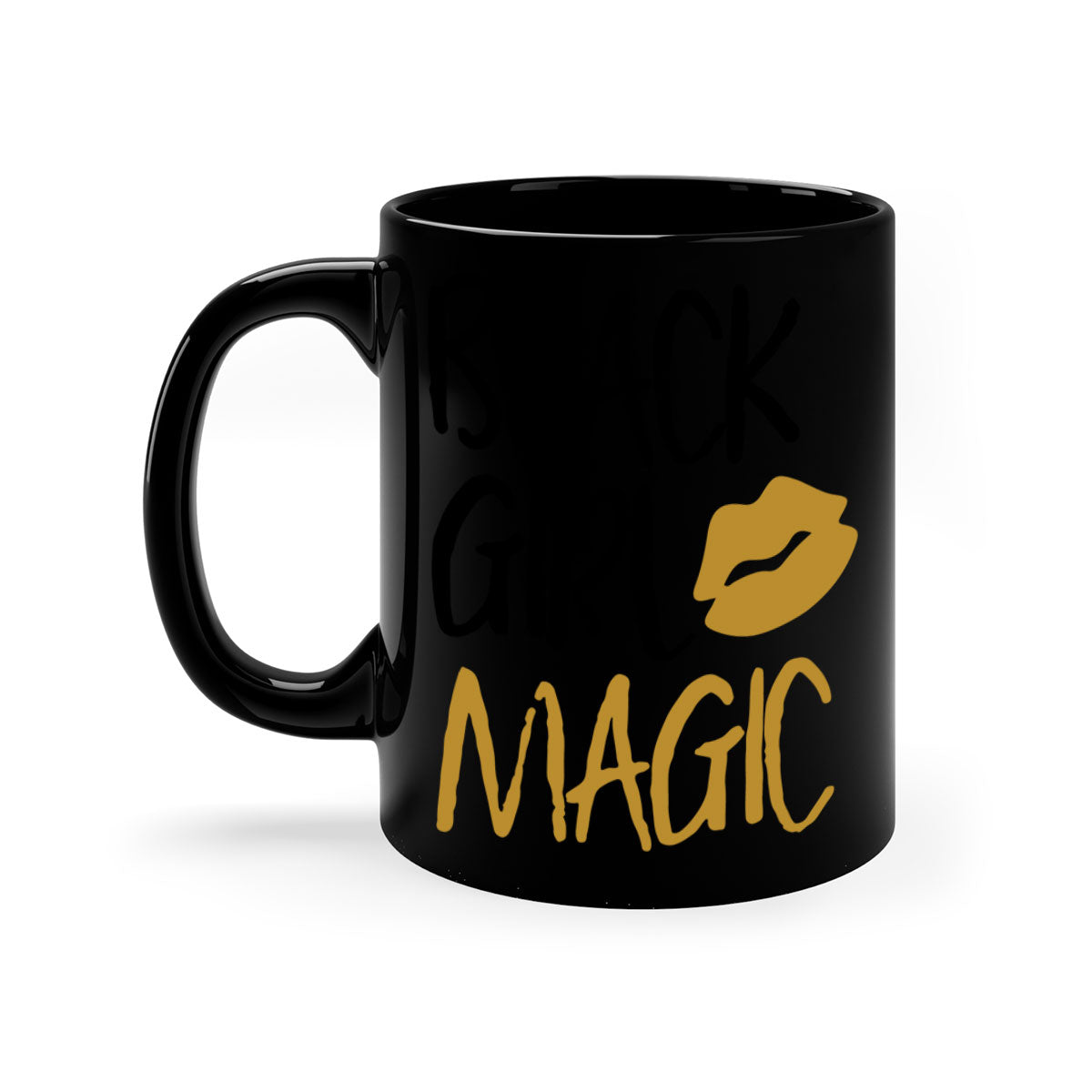 Black Girl Magic Lips Cocoandbanana Mug with colorful handle and glossy finish, available in multiple colors and sizes.