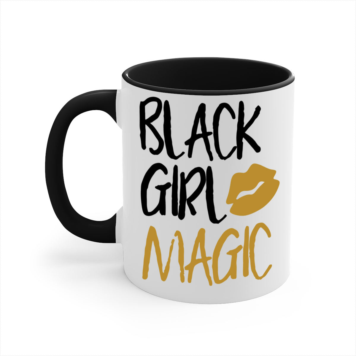 Black Girl Magic Lips Cocoandbanana Mug with colorful handle and glossy finish, available in multiple colors and sizes.