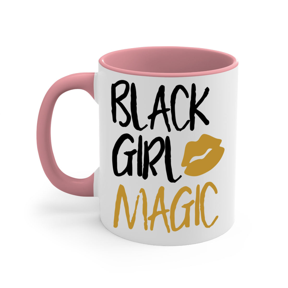 Black Girl Magic Lips Cocoandbanana Mug with colorful handle and glossy finish, available in multiple colors and sizes.