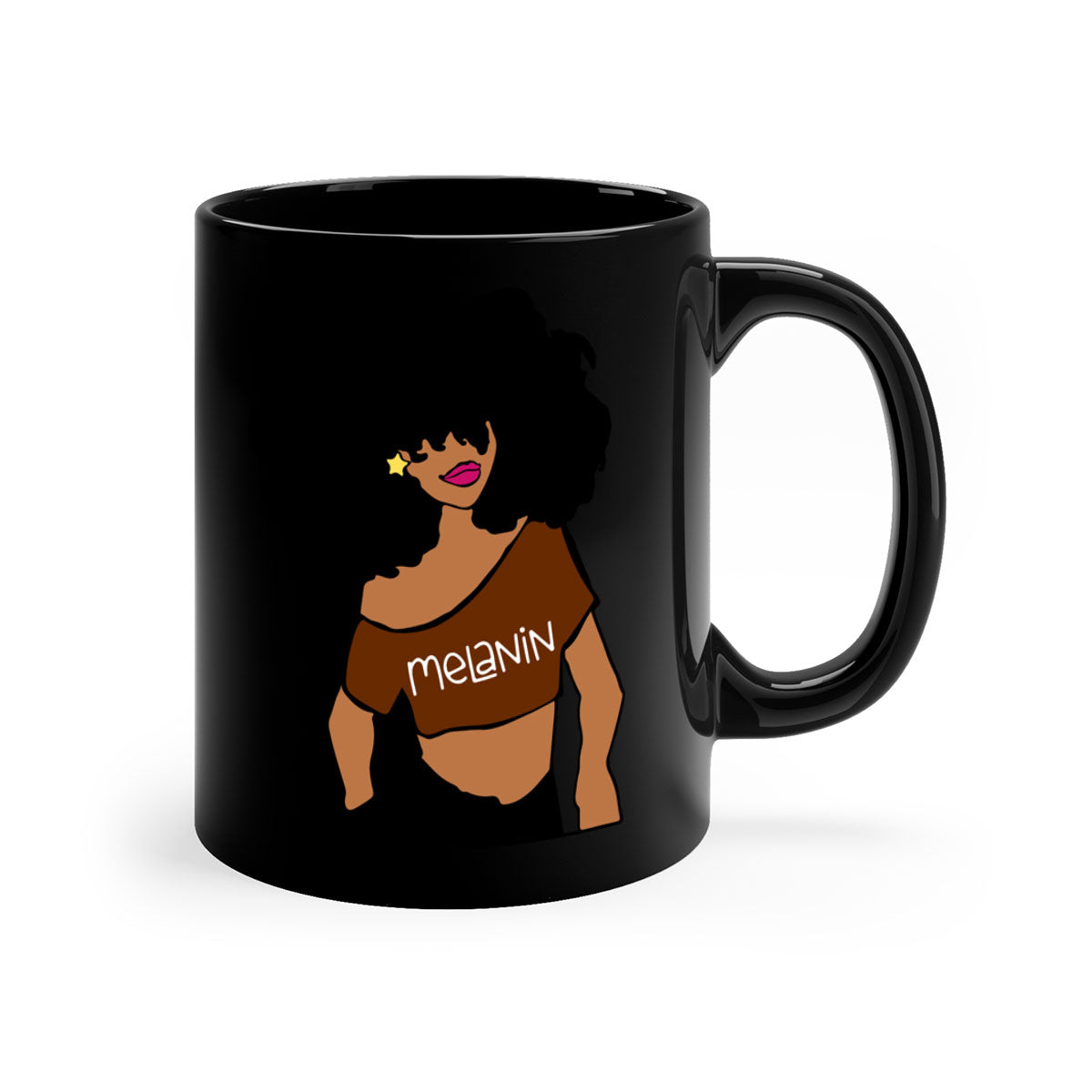 Black Girl Melanin mug featuring a glossy finish, colored handle, and interior, available in multiple colors and sizes.