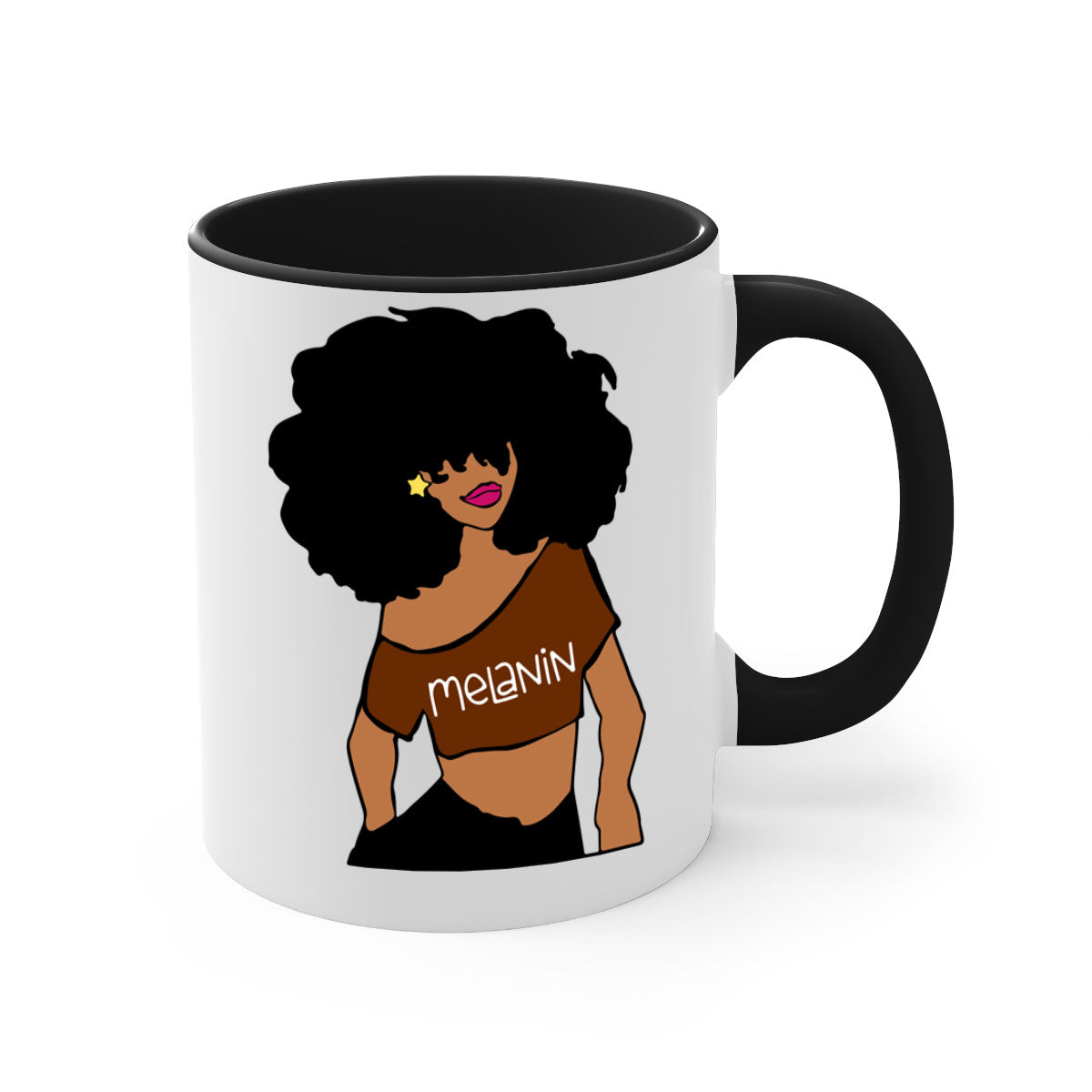 Black Girl Melanin mug featuring a glossy finish, colored handle, and interior, available in multiple colors and sizes.