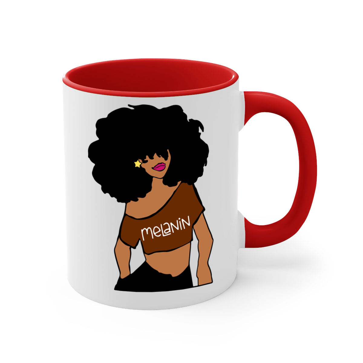 Black Girl Melanin mug featuring a glossy finish, colored handle, and interior, available in multiple colors and sizes.