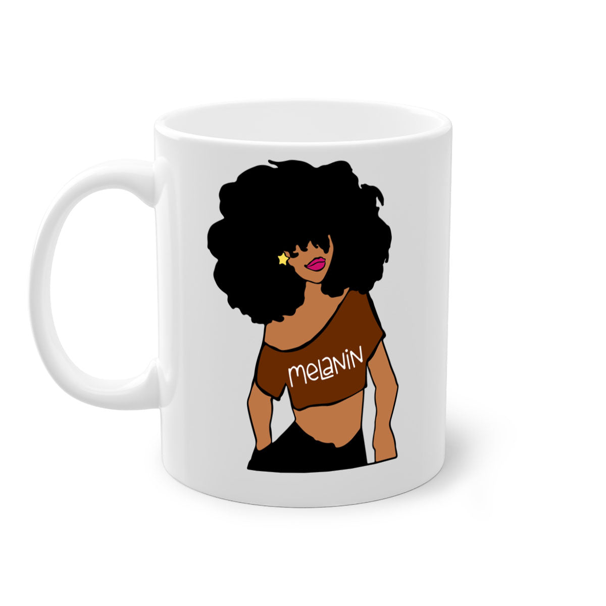 Black Girl Melanin mug featuring a glossy finish, colored handle, and interior, available in multiple colors and sizes.