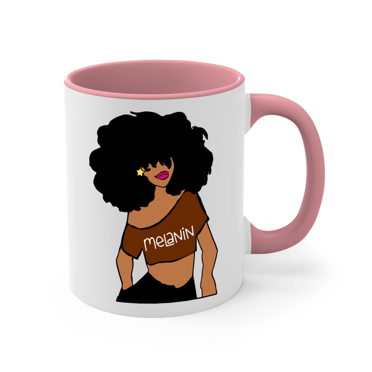 Black Girl Melanin mug featuring a glossy finish, colored handle, and interior, available in multiple colors and sizes.