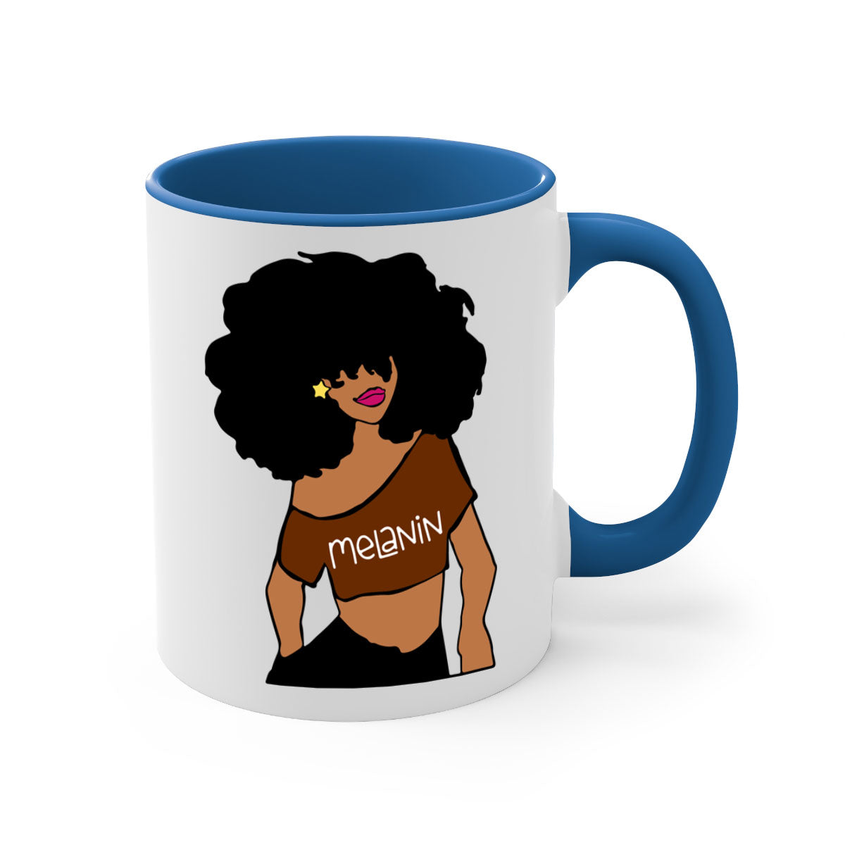 Black Girl Melanin mug featuring a glossy finish, colored handle, and interior, available in multiple colors and sizes.