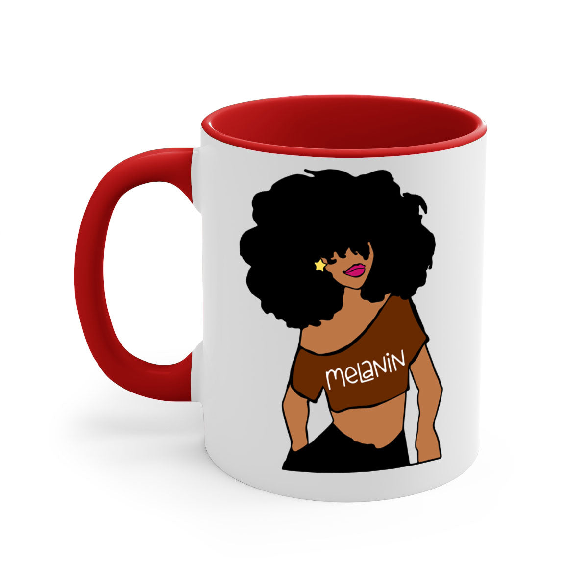 Black Girl Melanin mug featuring a glossy finish, colored handle, and interior, available in multiple colors and sizes.