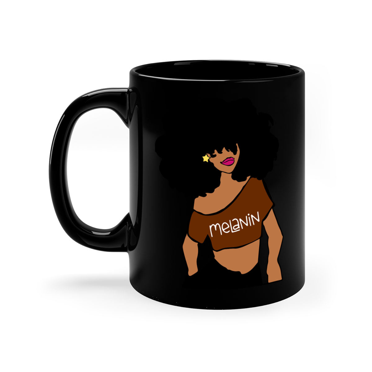 Black Girl Melanin mug featuring a glossy finish, colored handle, and interior, available in multiple colors and sizes.