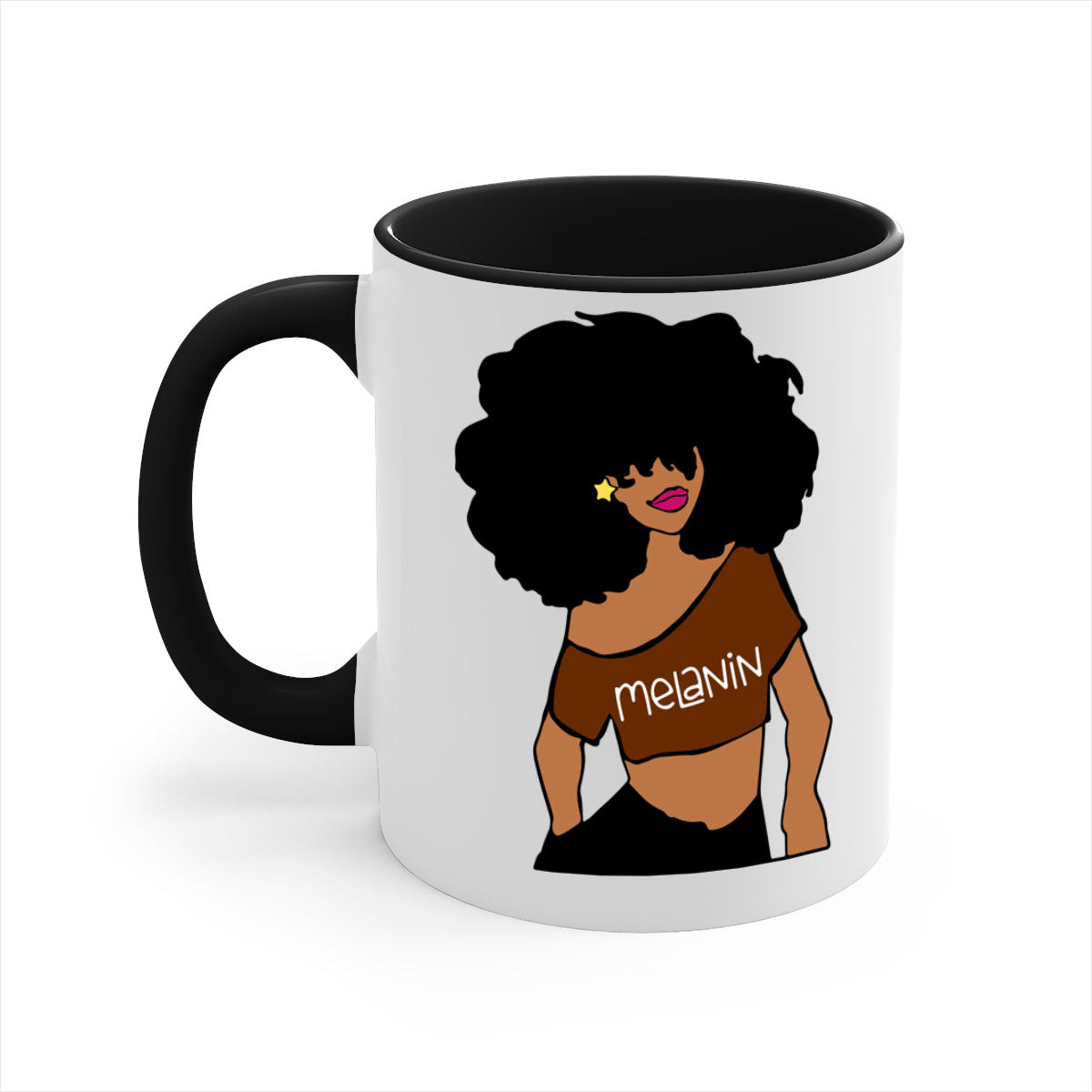 Black Girl Melanin mug featuring a glossy finish, colored handle, and interior, available in multiple colors and sizes.