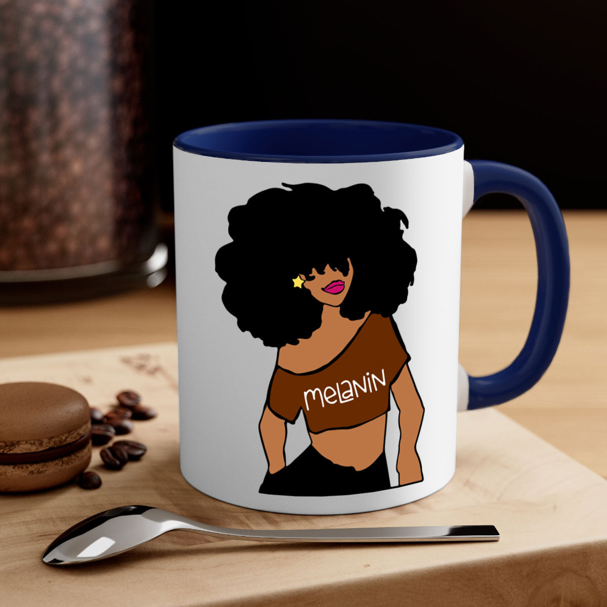 Black Girl Melanin mug featuring a glossy finish, colored handle, and interior, available in multiple colors and sizes.