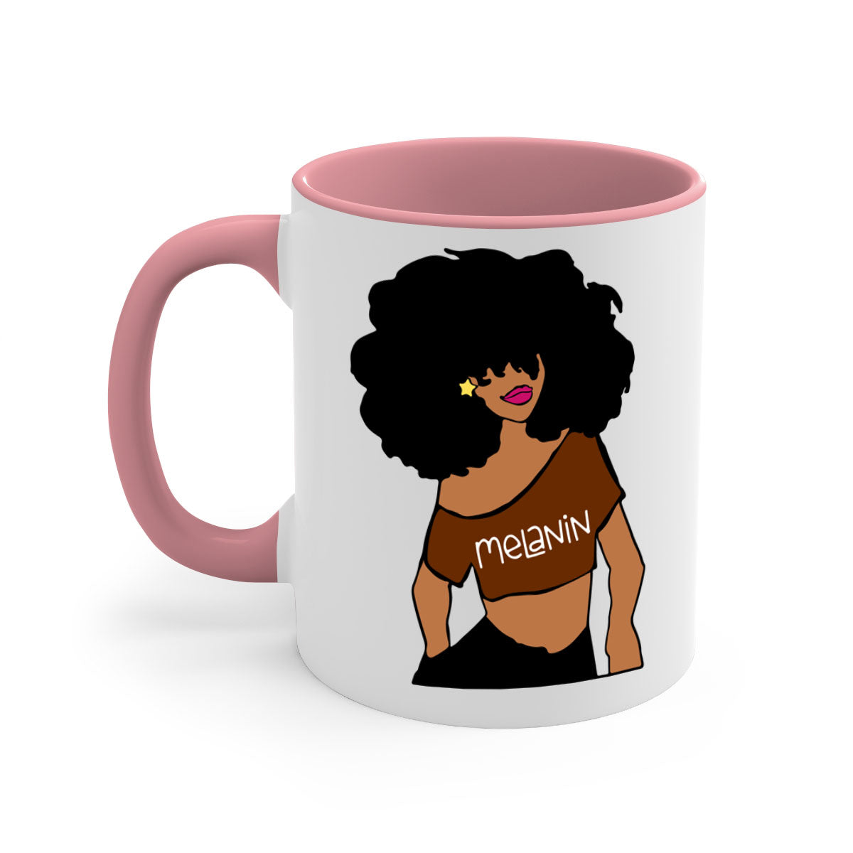 Black Girl Melanin mug featuring a glossy finish, colored handle, and interior, available in multiple colors and sizes.