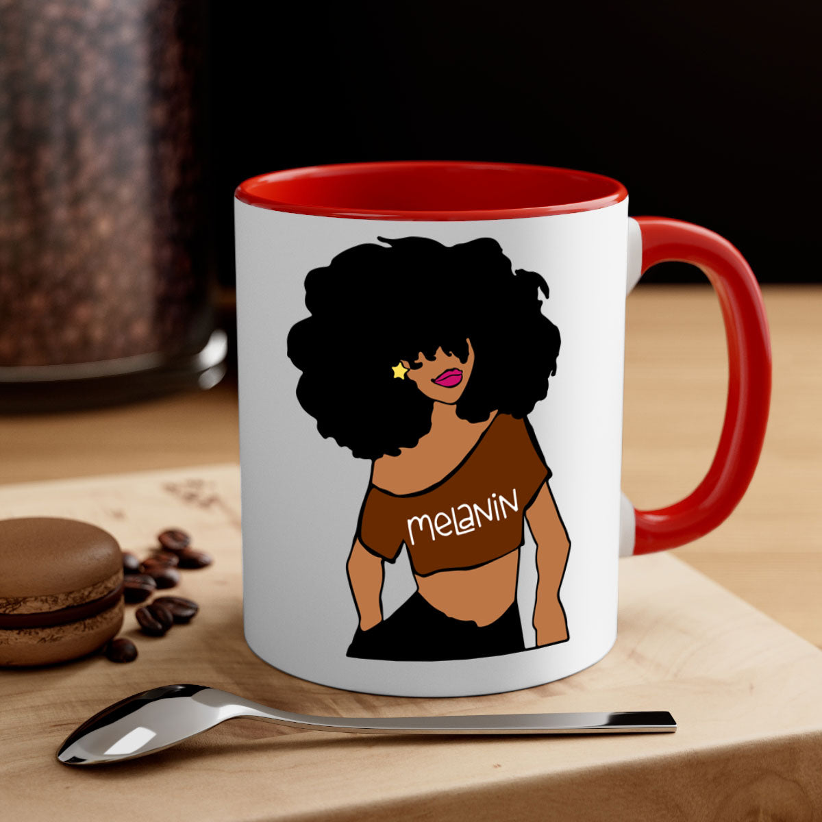 Black Girl Melanin mug featuring a glossy finish, colored handle, and interior, available in multiple colors and sizes.