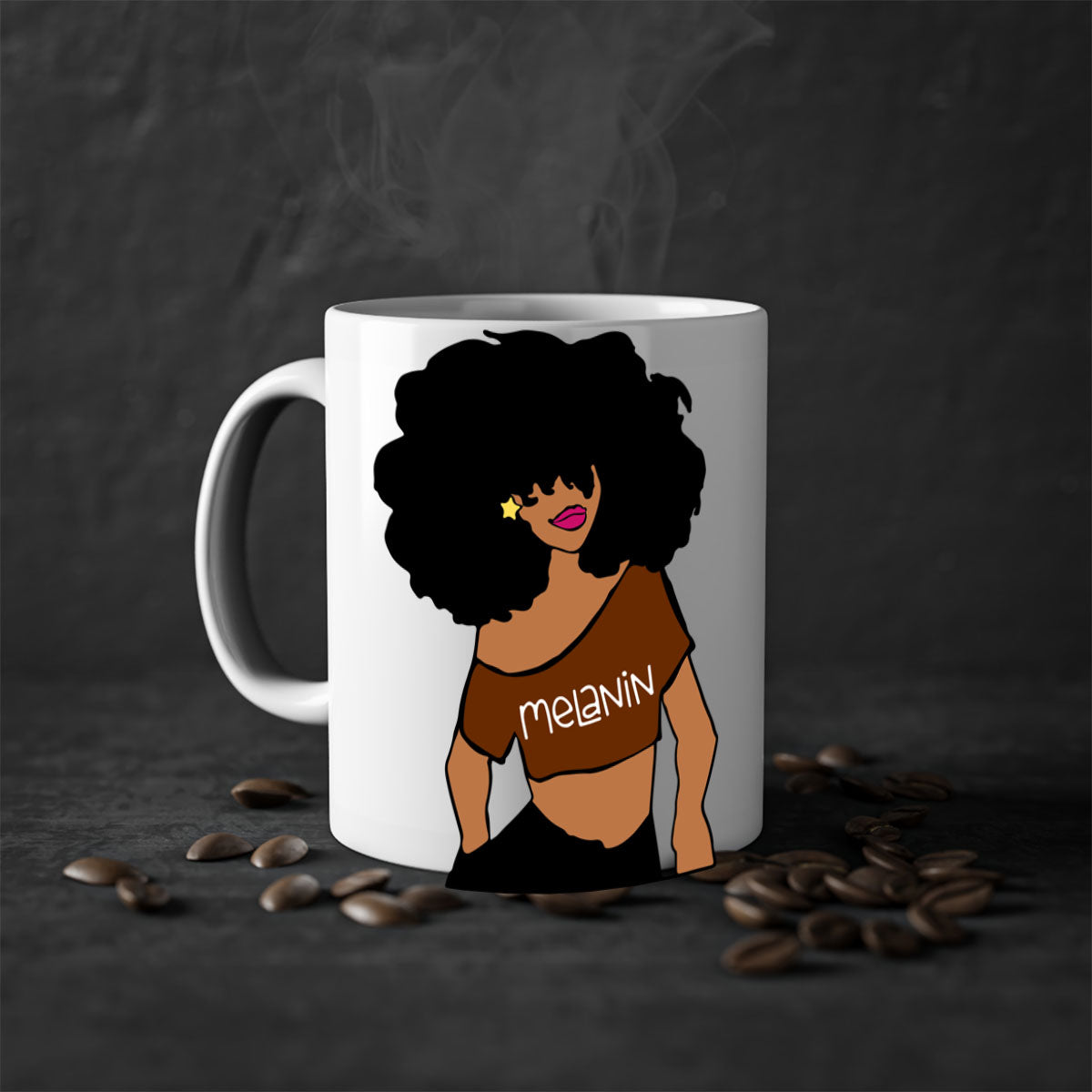 Black Girl Melanin mug featuring a glossy finish, colored handle, and interior, available in multiple colors and sizes.