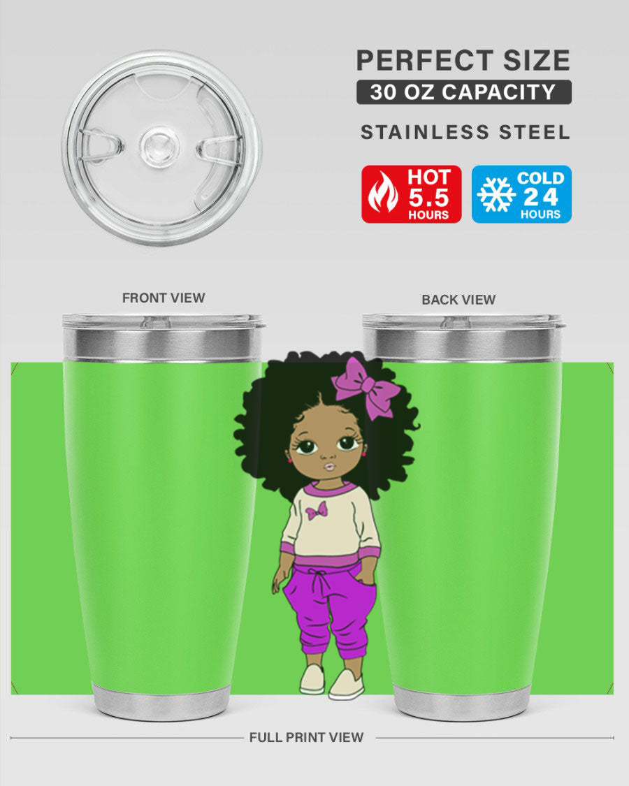 Black Girl Style 20oz Tumbler featuring double wall vacuum insulation and vibrant design, perfect for hot and cold beverages.