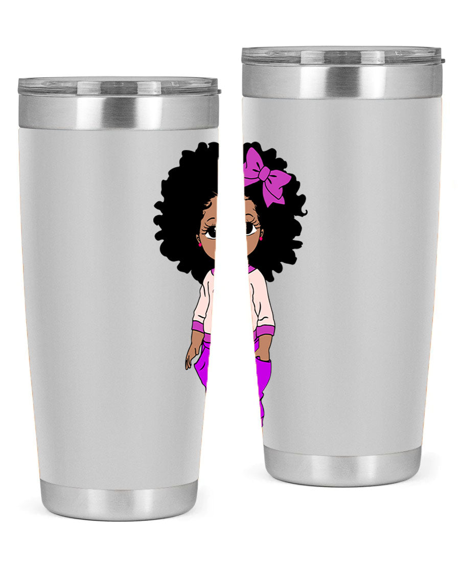 Black Girl Style 20oz Tumbler featuring double wall vacuum insulation and vibrant design, perfect for hot and cold beverages.