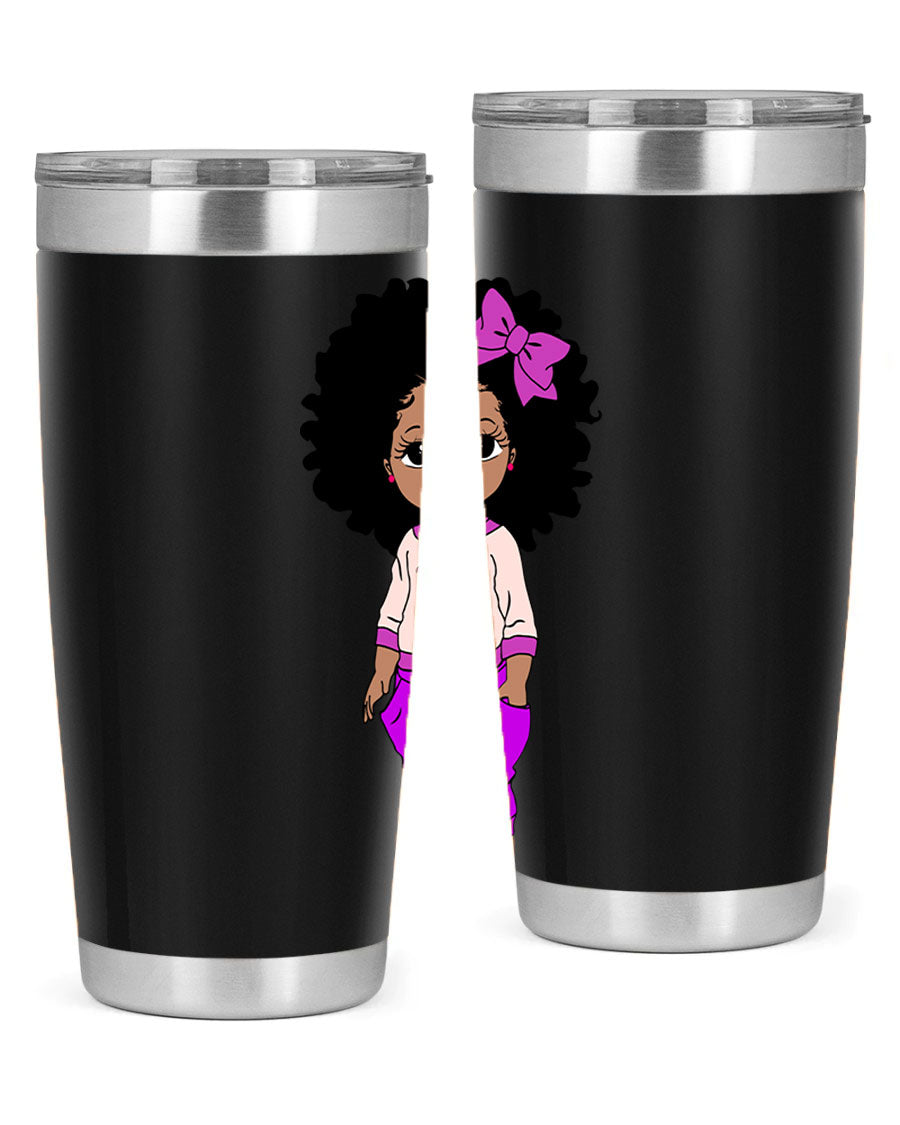 Black Girl Style 20oz Tumbler featuring double wall vacuum insulation and vibrant design, perfect for hot and cold beverages.