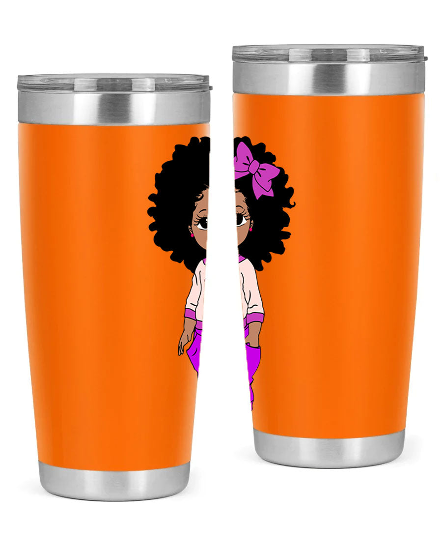 Black Girl Style 20oz Tumbler featuring double wall vacuum insulation and vibrant design, perfect for hot and cold beverages.