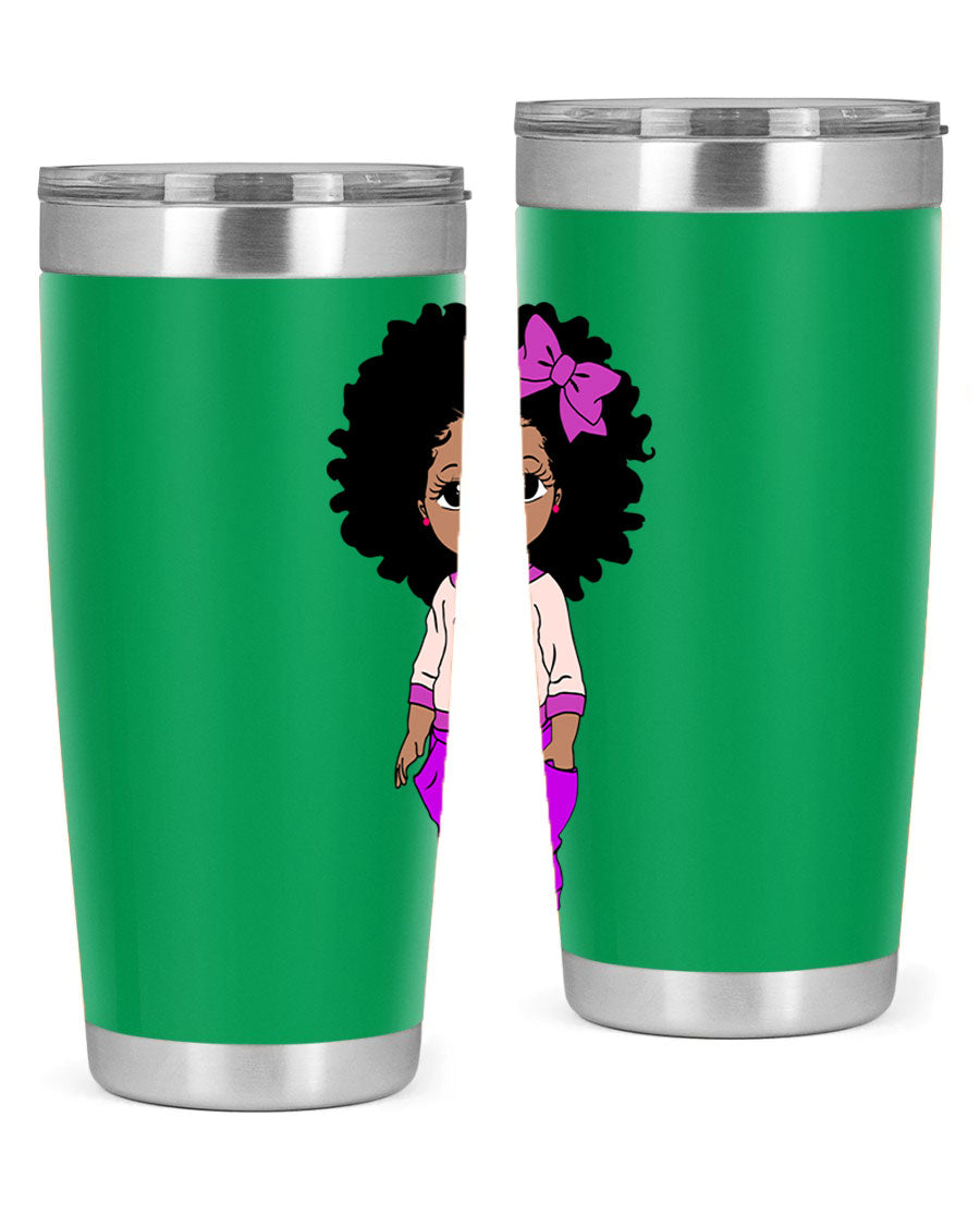 Black Girl Style 20oz Tumbler featuring double wall vacuum insulation and vibrant design, perfect for hot and cold beverages.