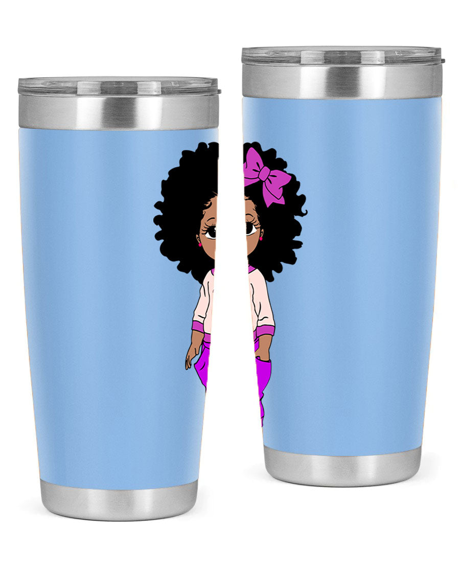 Black Girl Style 20oz Tumbler featuring double wall vacuum insulation and vibrant design, perfect for hot and cold beverages.