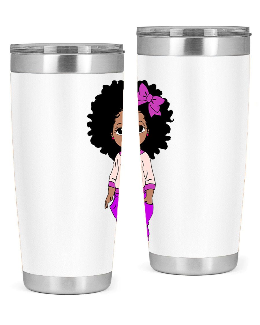 Black Girl Style 20oz Tumbler featuring double wall vacuum insulation and vibrant design, perfect for hot and cold beverages.