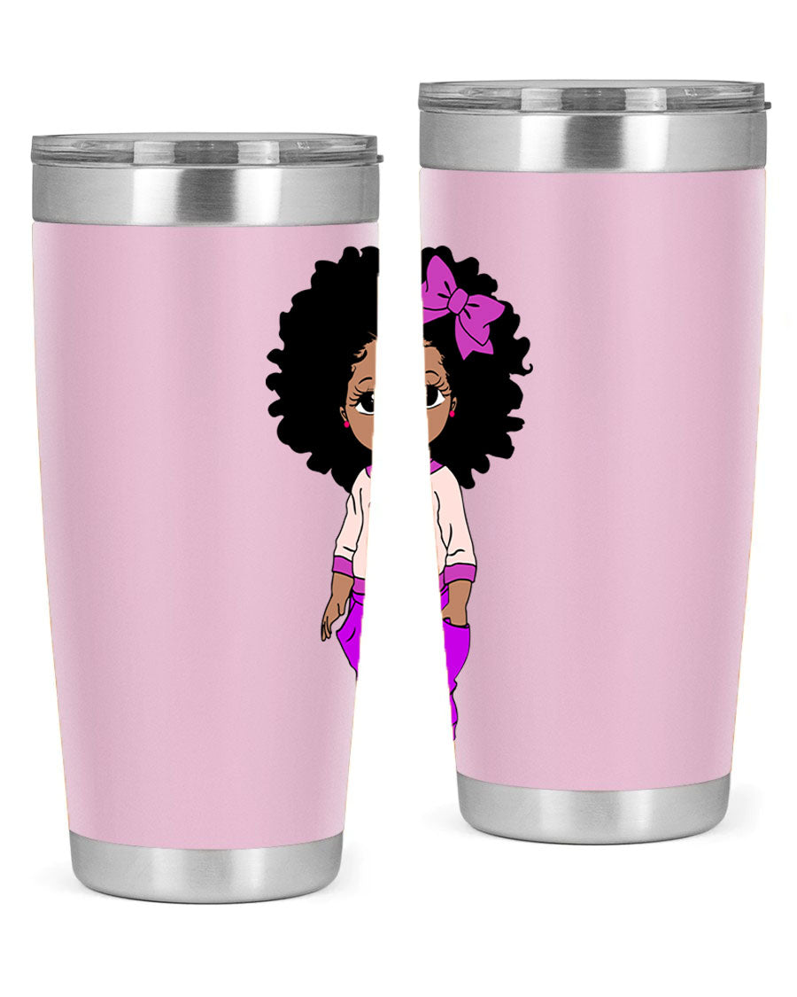 Black Girl Style 20oz Tumbler featuring double wall vacuum insulation and vibrant design, perfect for hot and cold beverages.