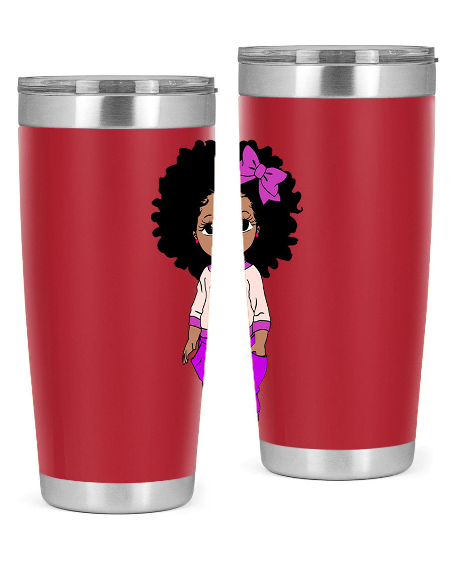 Black Girl Style 20oz Tumbler featuring double wall vacuum insulation and vibrant design, perfect for hot and cold beverages.