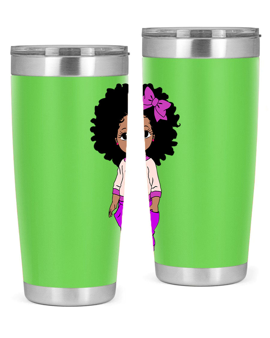 Black Girl Style 20oz Tumbler featuring double wall vacuum insulation and vibrant design, perfect for hot and cold beverages.