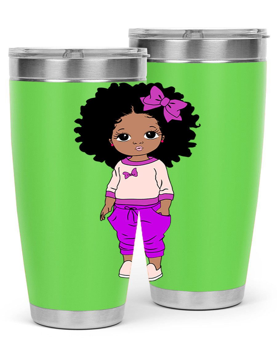 Black Girl Style 20oz Tumbler featuring double wall vacuum insulation and vibrant design, perfect for hot and cold beverages.