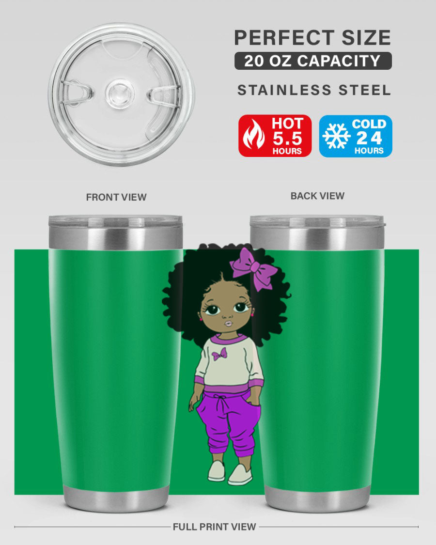 Black Girl Style 20oz Tumbler featuring double wall vacuum insulation and vibrant design, perfect for hot and cold beverages.