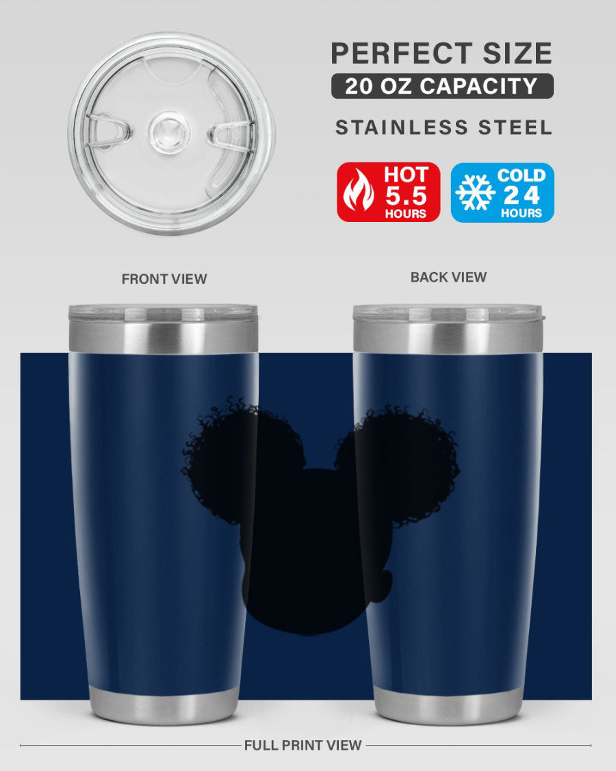 Black Girl Style 20oz Tumbler made of stainless steel with a stylish design, perfect for keeping drinks hot or cold.