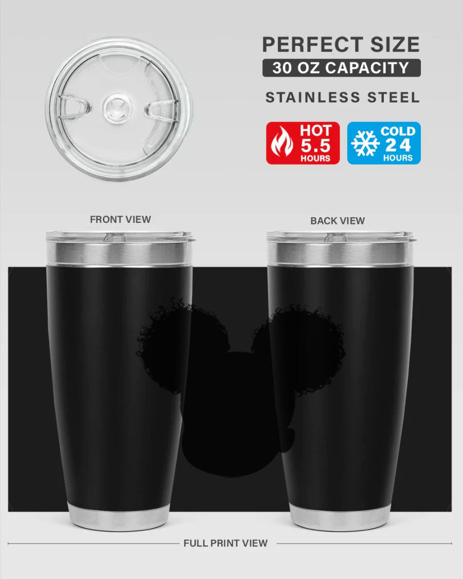 Black Girl Style 20oz Tumbler made of stainless steel with a stylish design, perfect for keeping drinks hot or cold.