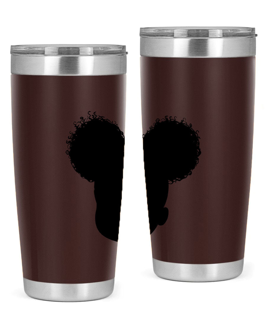 Black Girl Style 20oz Tumbler made of stainless steel with a stylish design, perfect for keeping drinks hot or cold.