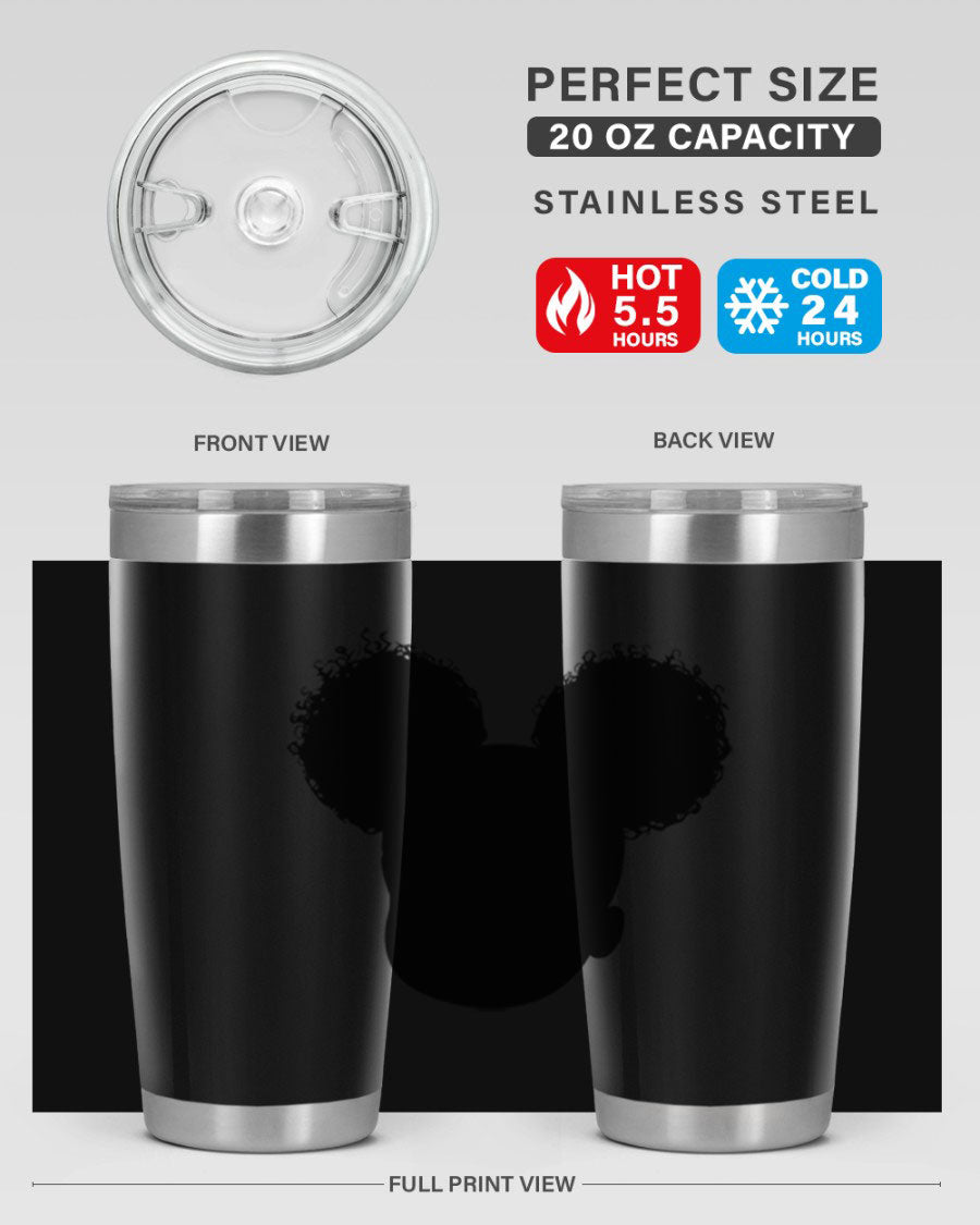 Black Girl Style 20oz Tumbler made of stainless steel with a stylish design, perfect for keeping drinks hot or cold.